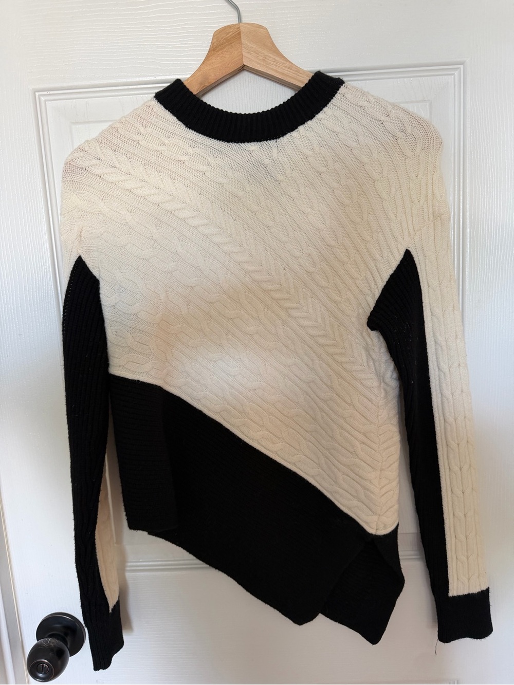 Express Cream and Black Asymmetric Cable-Knit Sweater